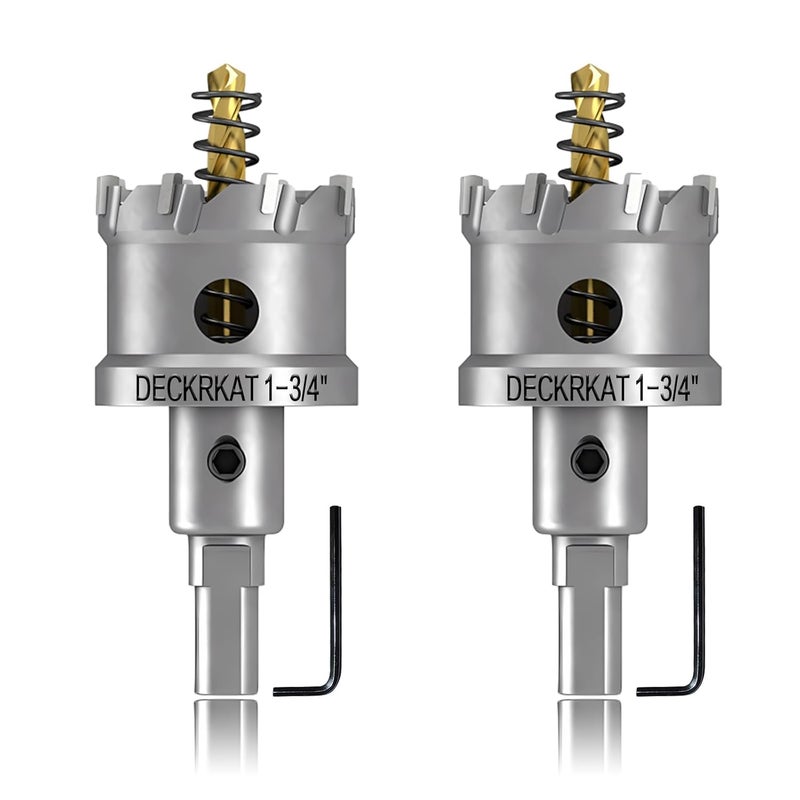 DECKRKAT 2-Pack 1-3/4" TCT Hole Saws for Hard Metal, Heavy Duty 45mm Tungsten Carbide Tipped Hole Cutters Set with Spring-Loaded Pilot Drill Bits for Stainless Steel, Metal, Iron, and Plastic - Image 1